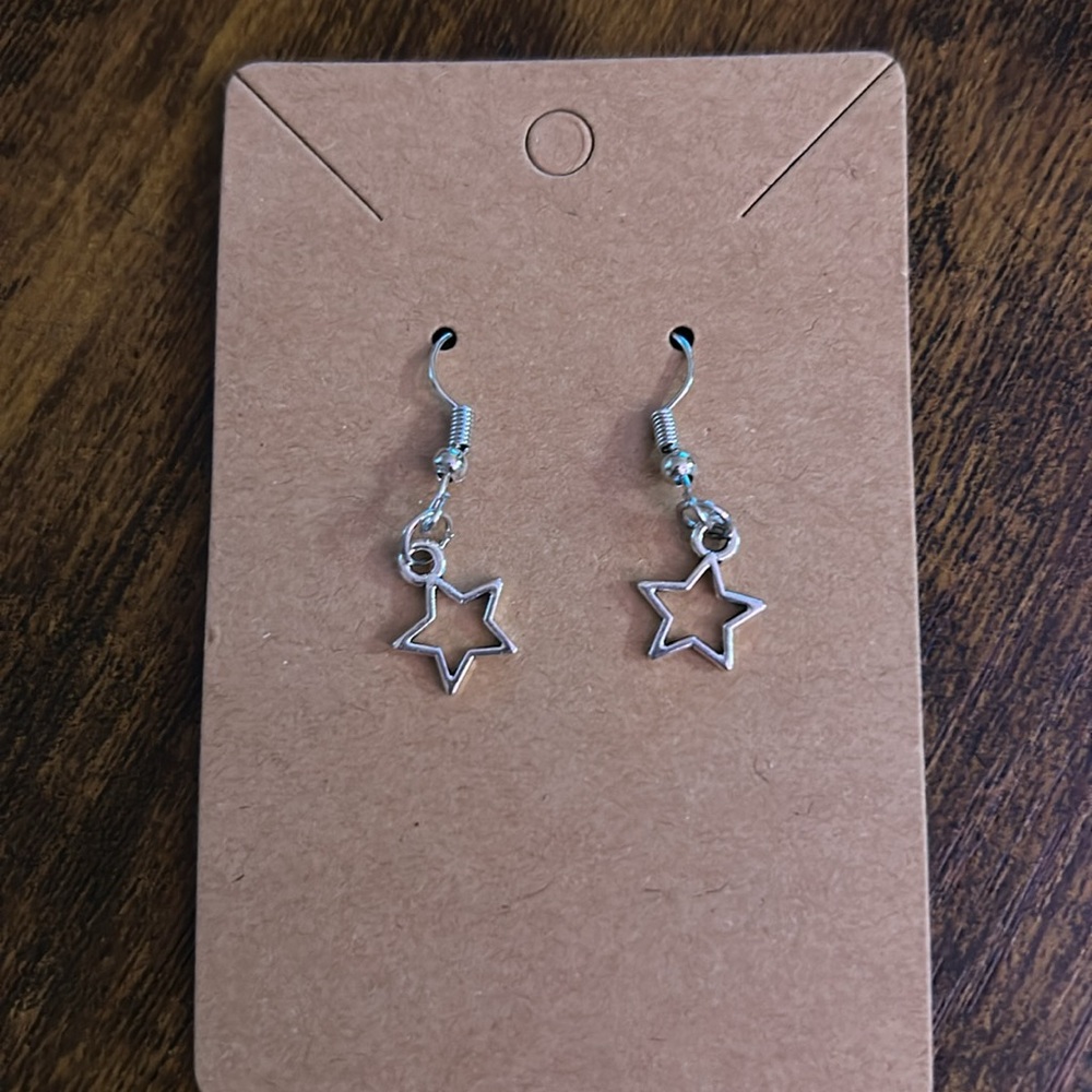 Silver Star Drop Earrings - Minimal Dangle Design